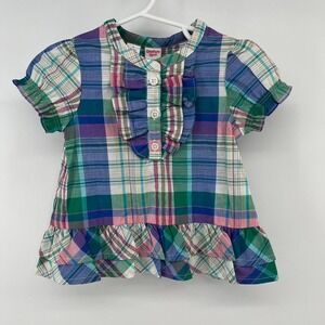 Y2K Blue and Pink Plaid Dress Oshkosh B'gosh Size 12 Month Sample